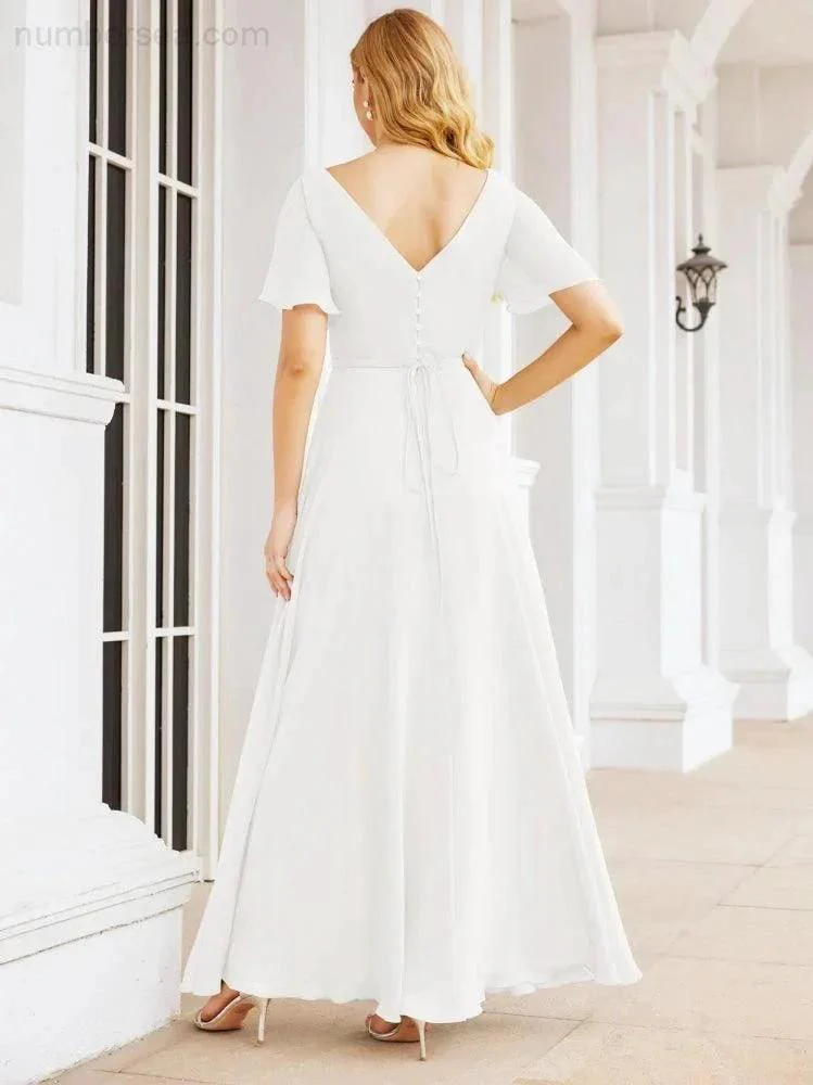 Numbersea Formal Prom Gowns for Mother of The Bride Short Sleeves Bridesmaid Dress 28049 - Image 84