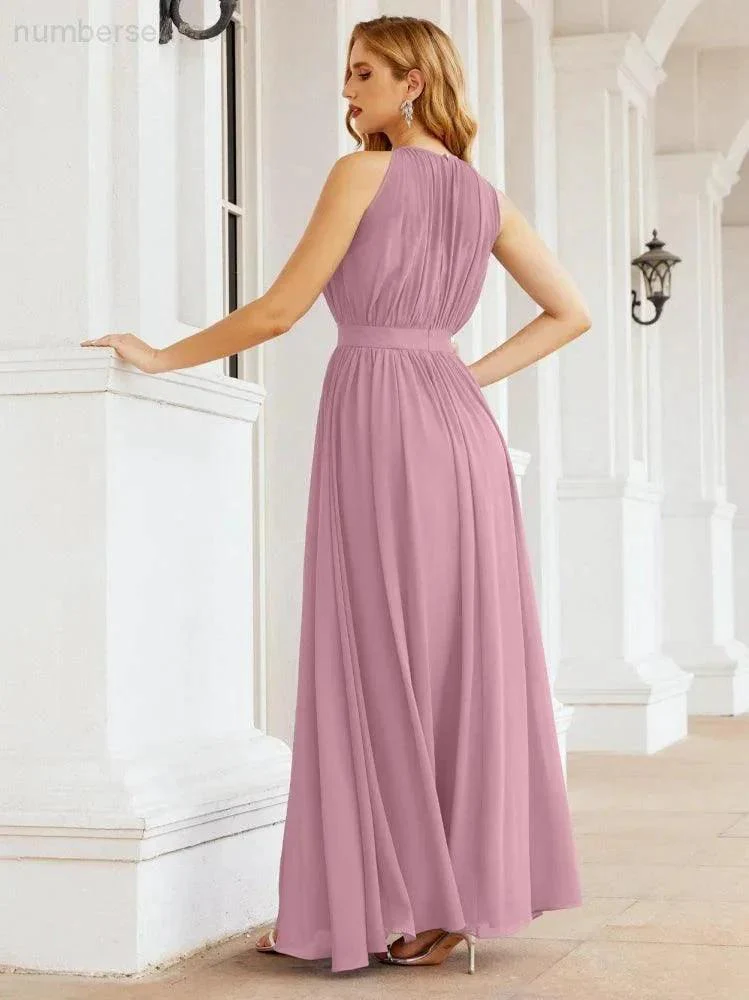 Numbersea Halter Bridesmaid Dress Empire Waist Formal Evening Prom Gown for Mother of The Bride 28030 - Image 2