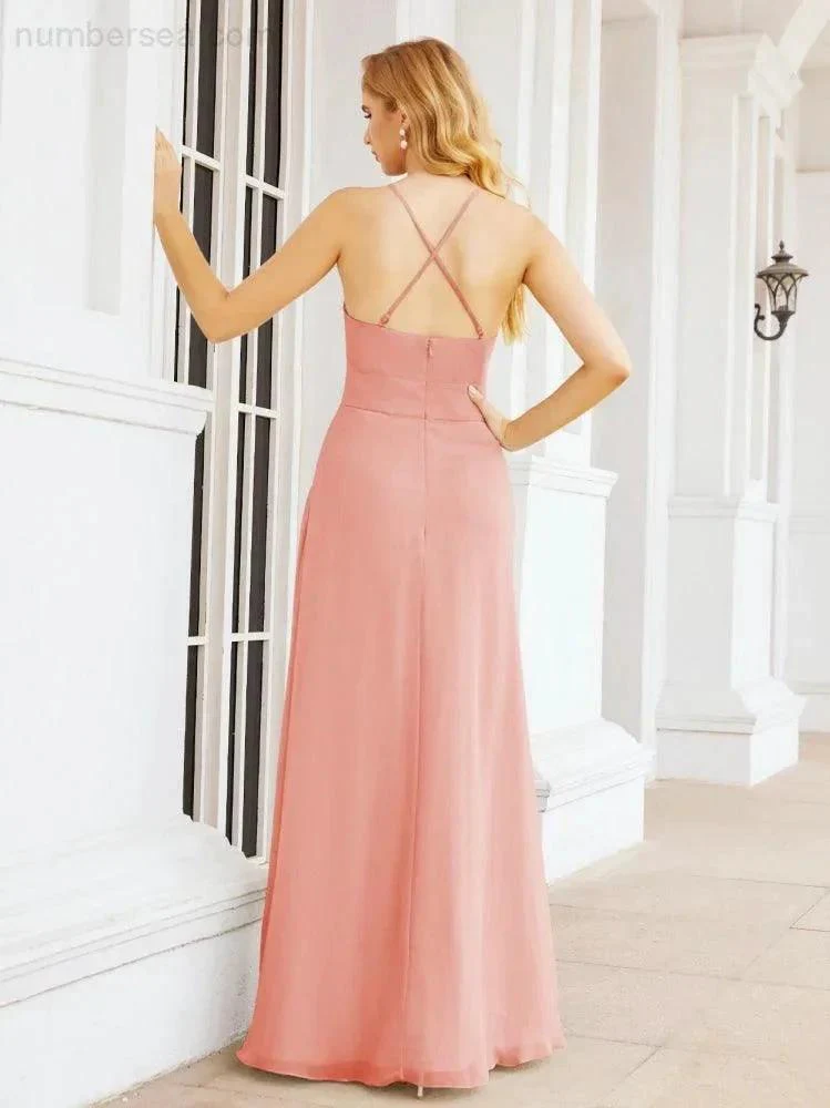 Numbersea Halter Bridesmaid Dresses with Pockets Sleeveless Formal Evening Party Prom Gowns  28055 - Image 12