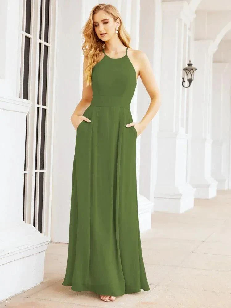 Numbersea Halter Bridesmaid Dresses with Pockets Sleeveless Formal Evening Party Prom Gowns  28055 - Image 13