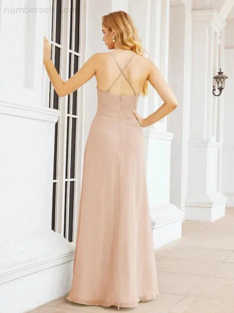 Numbersea Halter Bridesmaid Dresses with Pockets Sleeveless Formal Evening Party Prom Gowns  28055 - Image 16