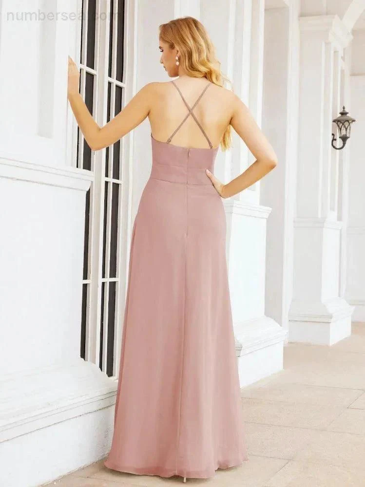 Numbersea Halter Bridesmaid Dresses with Pockets Sleeveless Formal Evening Party Prom Gowns  28055 - Image 18