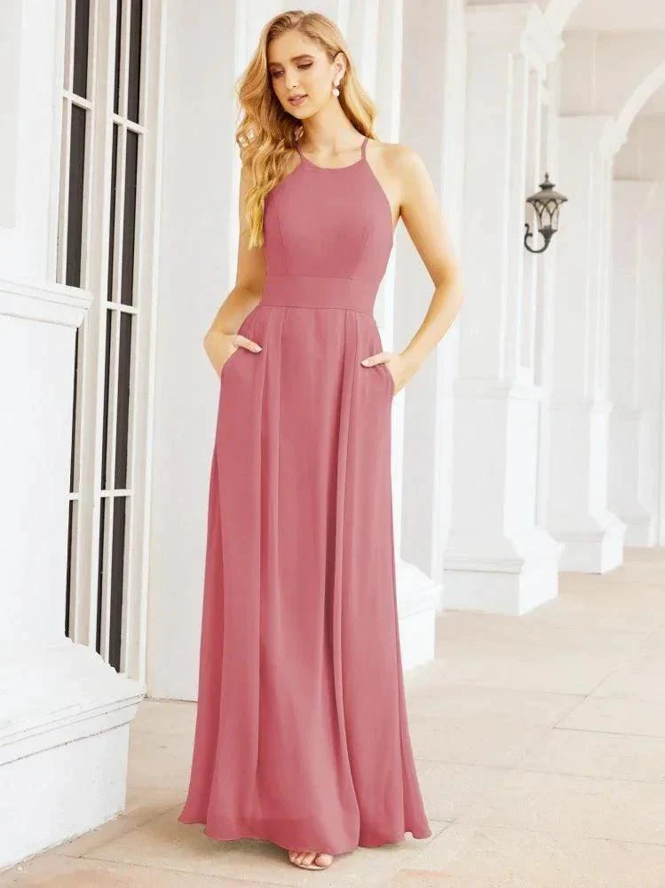 Numbersea Halter Bridesmaid Dresses with Pockets Sleeveless Formal Evening Party Prom Gowns  28055 - Image 21