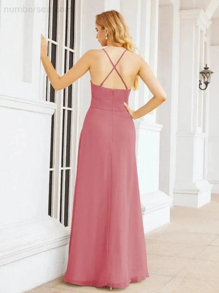 Numbersea Halter Bridesmaid Dresses with Pockets Sleeveless Formal Evening Party Prom Gowns  28055 - Image 22