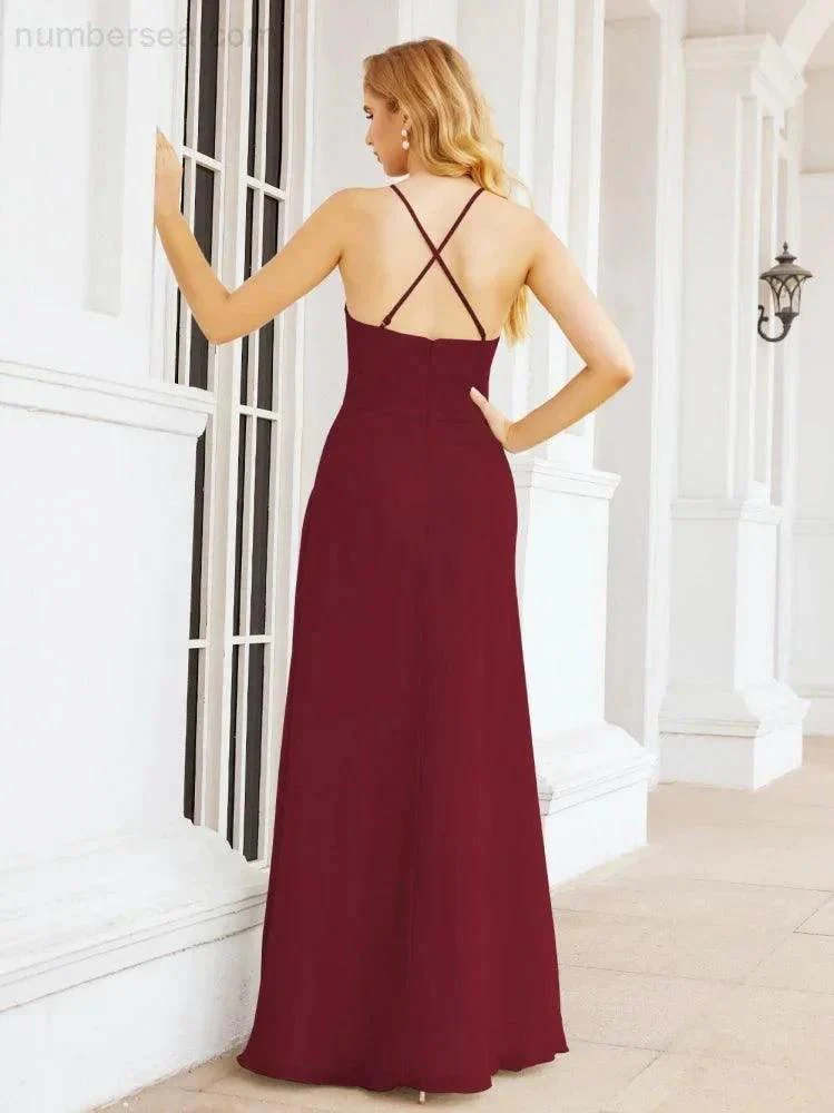 Numbersea Halter Bridesmaid Dresses with Pockets Sleeveless Formal Evening Party Prom Gowns  28055 - Image 24