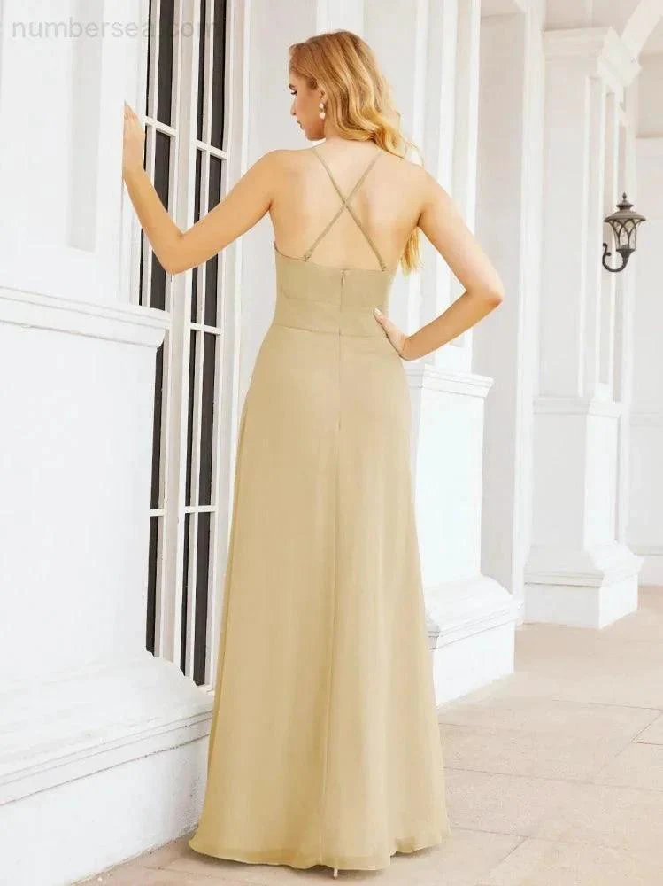 Numbersea Halter Bridesmaid Dresses with Pockets Sleeveless Formal Evening Party Prom Gowns  28055 - Image 32