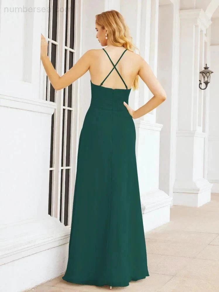 Numbersea Halter Bridesmaid Dresses with Pockets Sleeveless Formal Evening Party Prom Gowns  28055 - Image 34