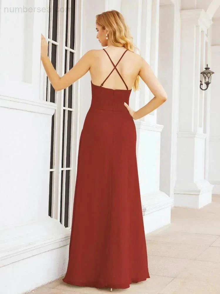 Numbersea Halter Bridesmaid Dresses with Pockets Sleeveless Formal Evening Party Prom Gowns  28055 - Image 38
