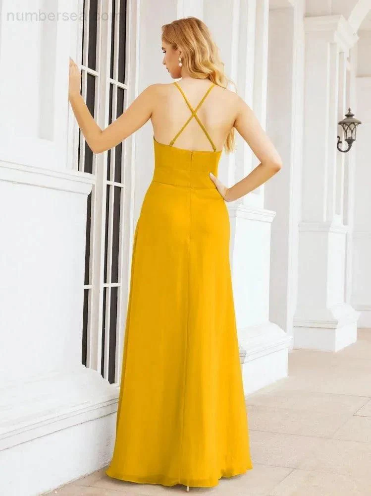 Numbersea Halter Bridesmaid Dresses with Pockets Sleeveless Formal Evening Party Prom Gowns  28055 - Image 4