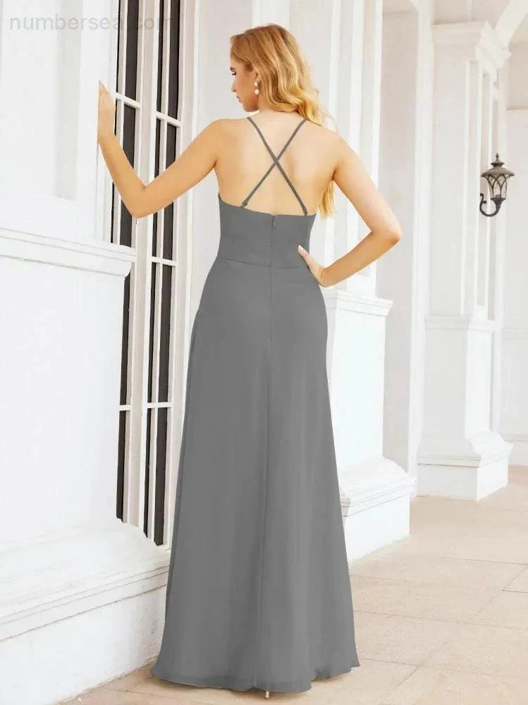 Numbersea Halter Bridesmaid Dresses with Pockets Sleeveless Formal Evening Party Prom Gowns  28055 - Image 40