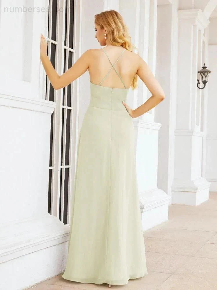 Numbersea Halter Bridesmaid Dresses with Pockets Sleeveless Formal Evening Party Prom Gowns  28055 - Image 52