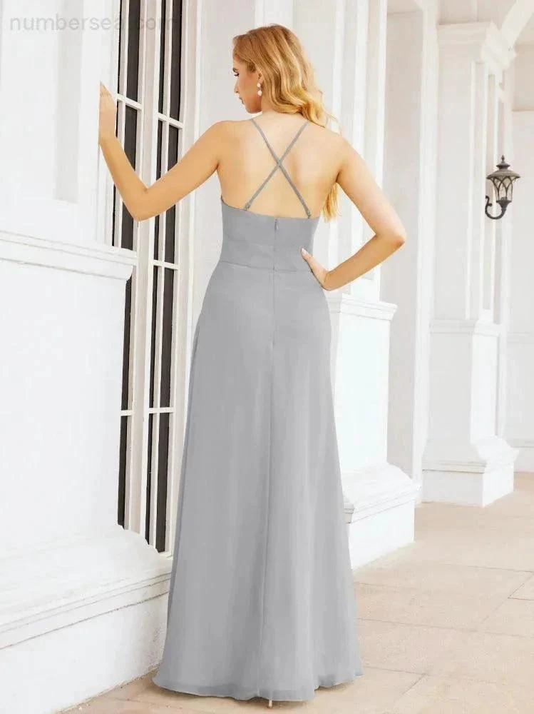 Numbersea Halter Bridesmaid Dresses with Pockets Sleeveless Formal Evening Party Prom Gowns  28055 - Image 54