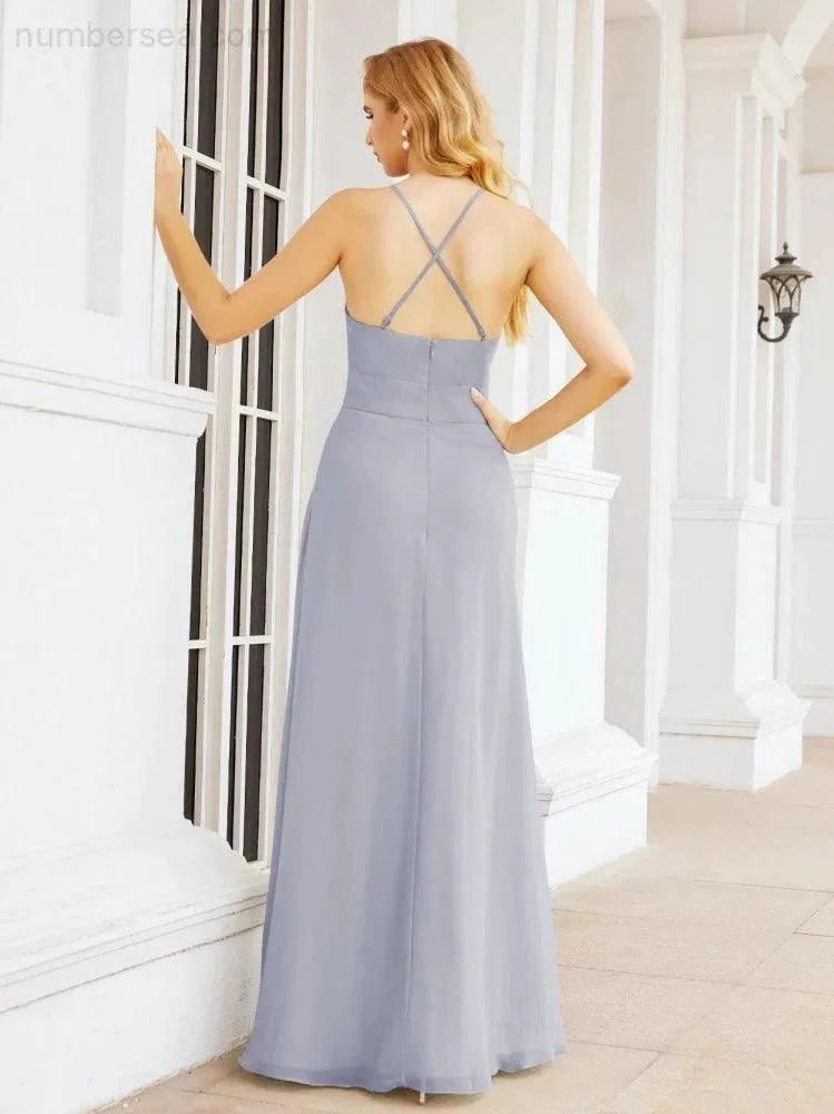 Numbersea Halter Bridesmaid Dresses with Pockets Sleeveless Formal Evening Party Prom Gowns  28055 - Image 6