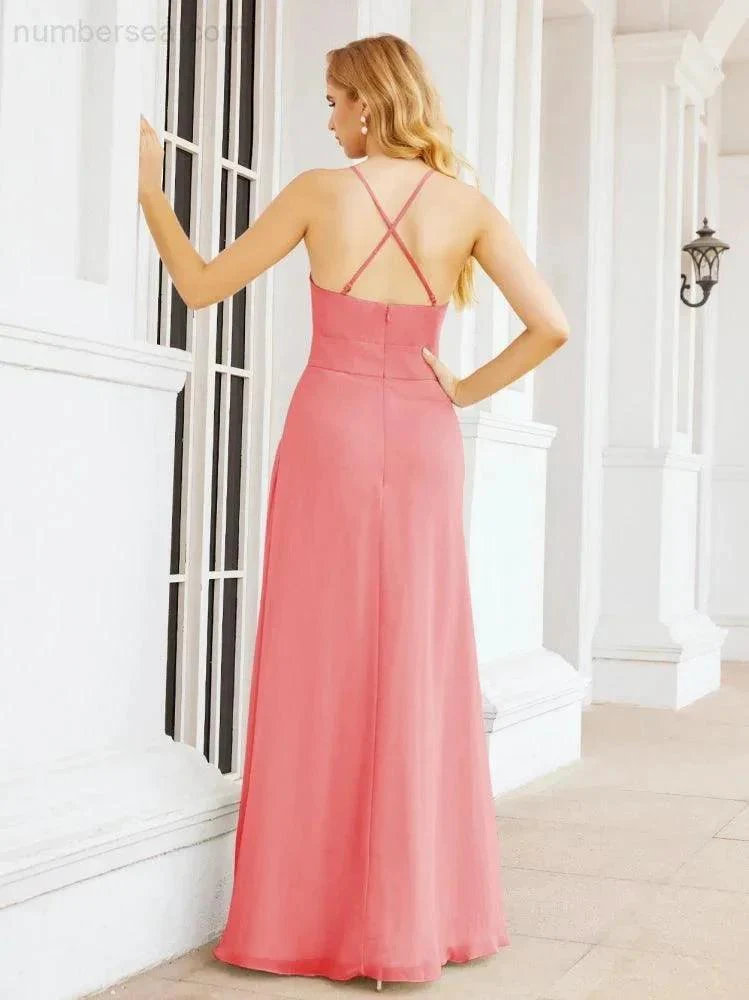 Numbersea Halter Bridesmaid Dresses with Pockets Sleeveless Formal Evening Party Prom Gowns  28055 - Image 60