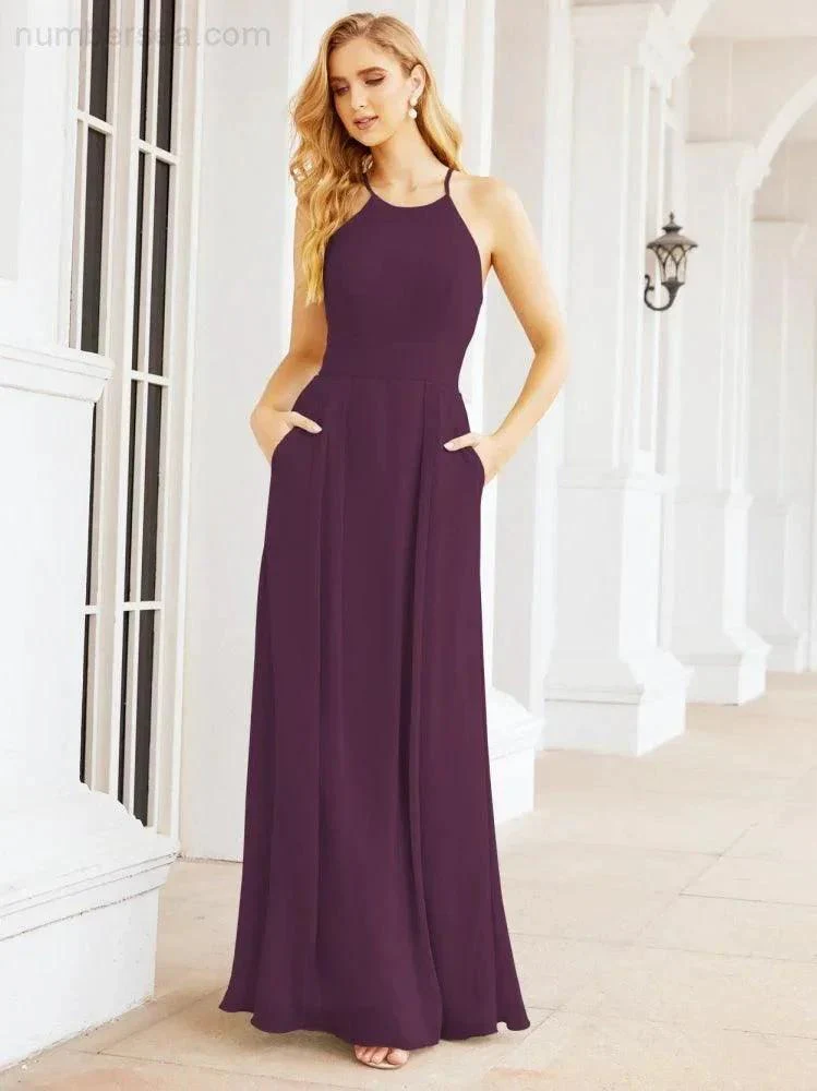 Numbersea Halter Bridesmaid Dresses with Pockets Sleeveless Formal Evening Party Prom Gowns  28055 - Image 61