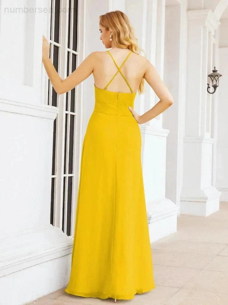 Numbersea Halter Bridesmaid Dresses with Pockets Sleeveless Formal Evening Party Prom Gowns  28055 - Image 66