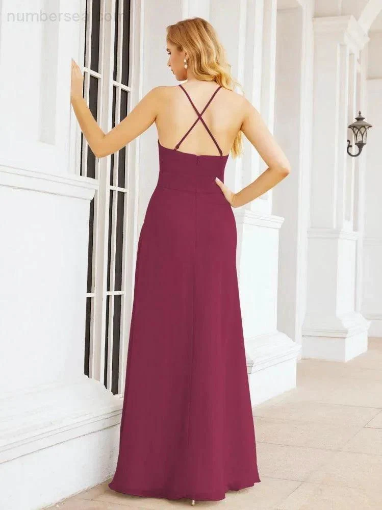 Numbersea Halter Bridesmaid Dresses with Pockets Sleeveless Formal Evening Party Prom Gowns  28055 - Image 68