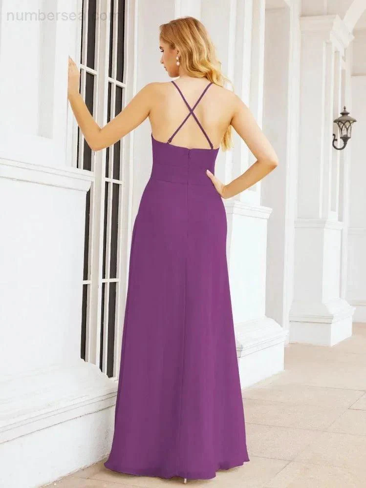 Numbersea Halter Bridesmaid Dresses with Pockets Sleeveless Formal Evening Party Prom Gowns  28055 - Image 72