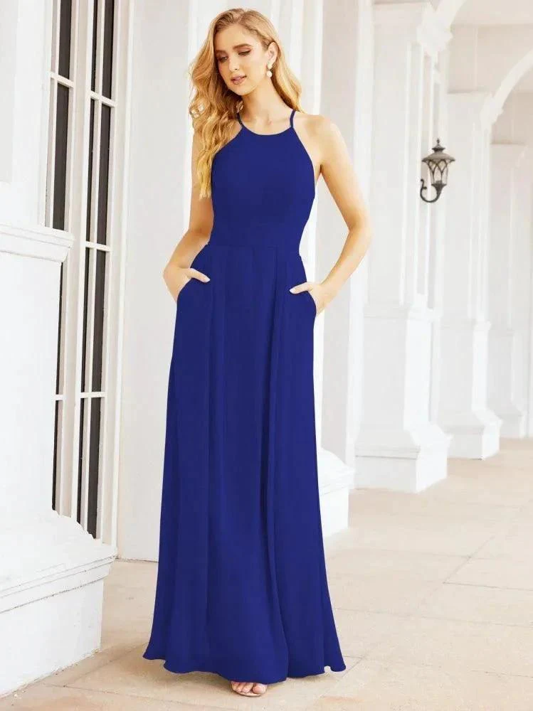 Numbersea Halter Bridesmaid Dresses with Pockets Sleeveless Formal Evening Party Prom Gowns  28055 - Image 73