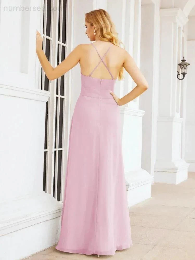 Numbersea Halter Bridesmaid Dresses with Pockets Sleeveless Formal Evening Party Prom Gowns  28055 - Image 78