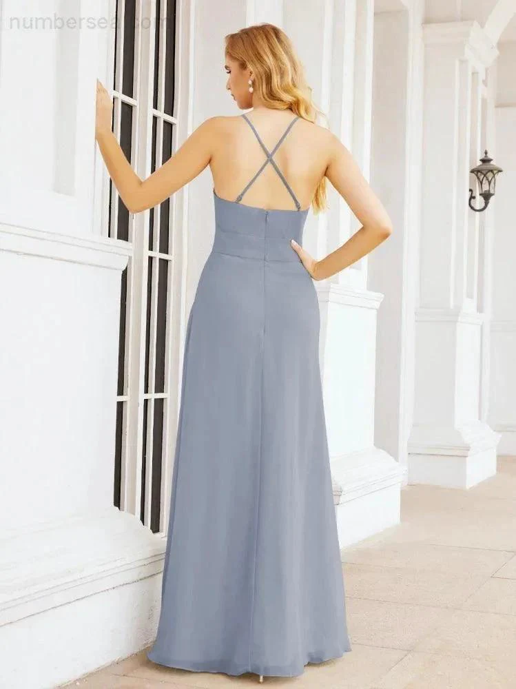 Numbersea Halter Bridesmaid Dresses with Pockets Sleeveless Formal Evening Party Prom Gowns  28055 - Image 8