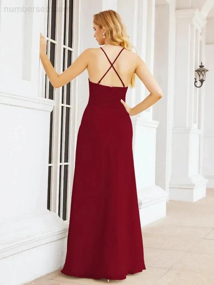 Numbersea Halter Bridesmaid Dresses with Pockets Sleeveless Formal Evening Party Prom Gowns  28055 - Image 82