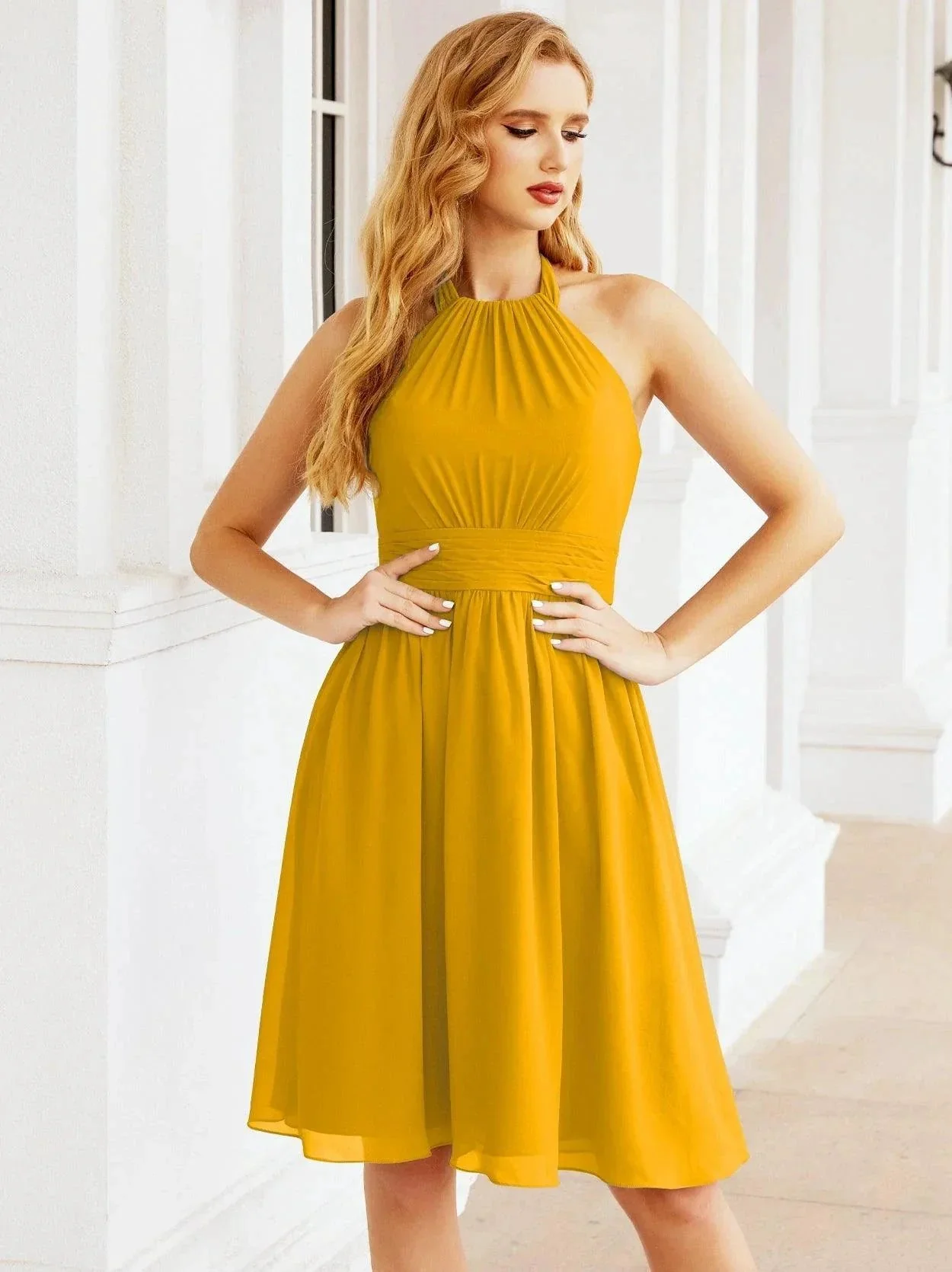 Numbersea Halter Chiffon Bridesmaid Dresses Short Sleeveless Formal Party Dress Open Back 28023 - Image 10