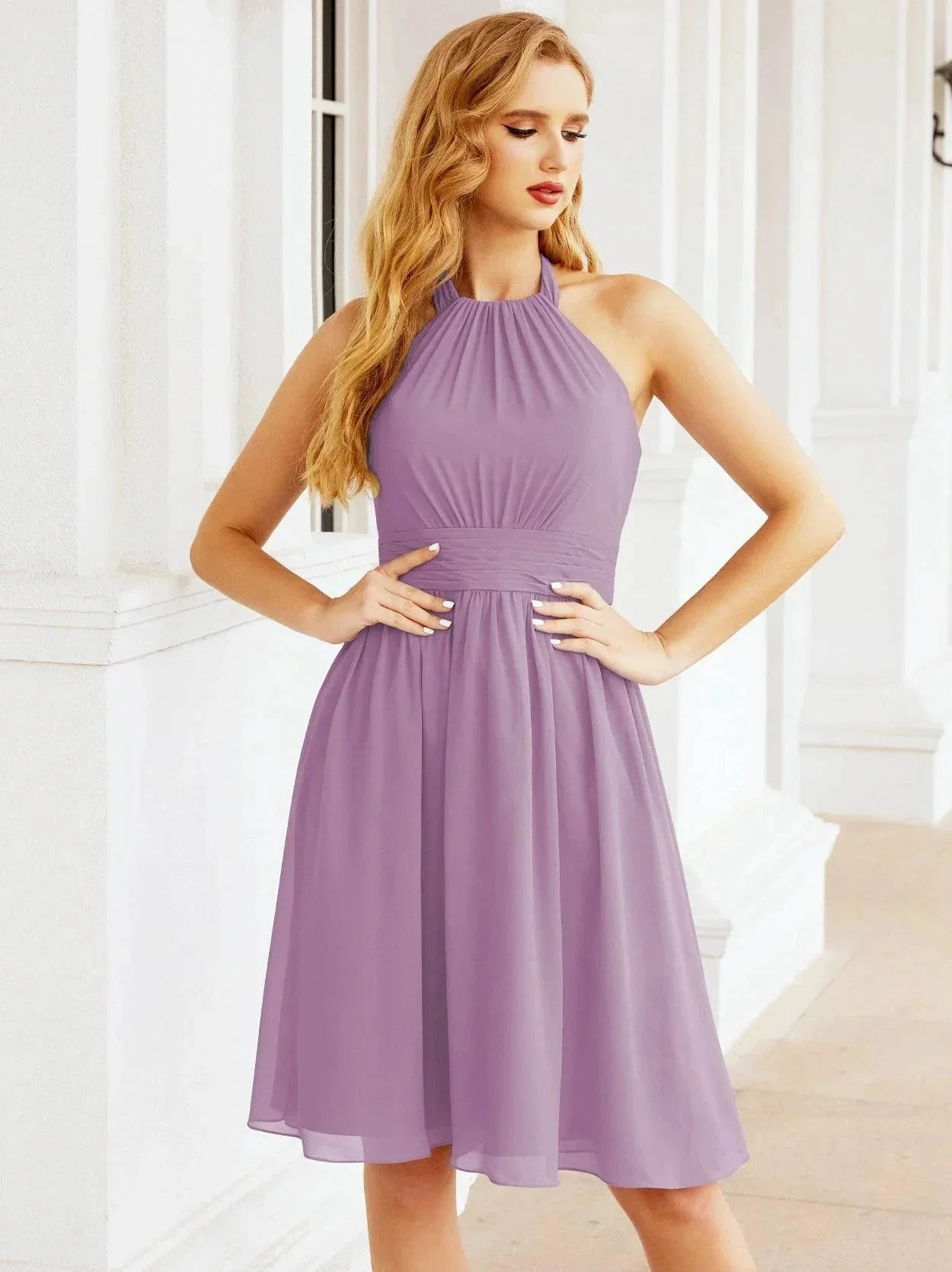 Numbersea Halter Chiffon Bridesmaid Dresses Short Sleeveless Formal Party Dress Open Back 28023 - Image 101