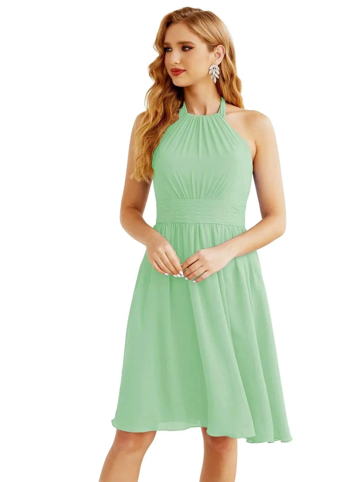 Numbersea Halter Chiffon Bridesmaid Dresses Short Sleeveless Formal Party Dress Open Back 28023 - Image 102