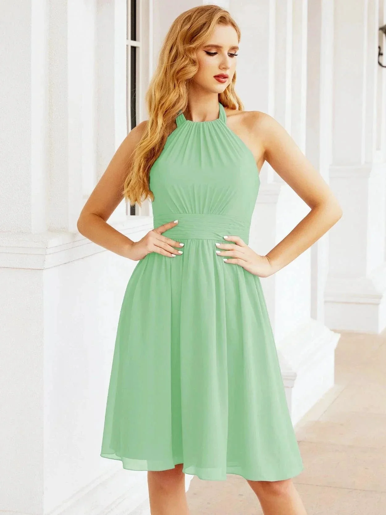 Numbersea Halter Chiffon Bridesmaid Dresses Short Sleeveless Formal Party Dress Open Back 28023 - Image 106