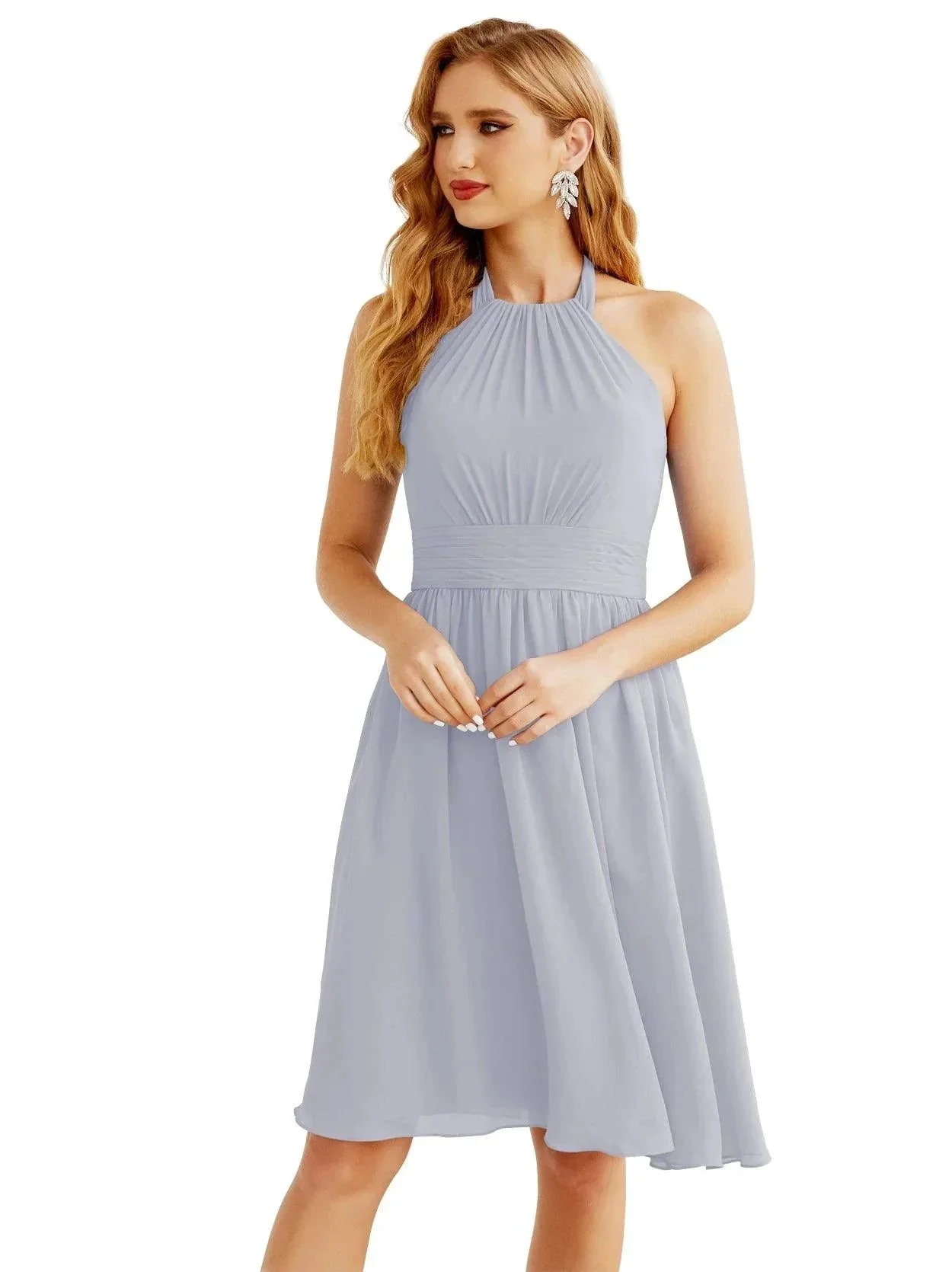 Numbersea Halter Chiffon Bridesmaid Dresses Short Sleeveless Formal Party Dress Open Back 28023 - Image 11