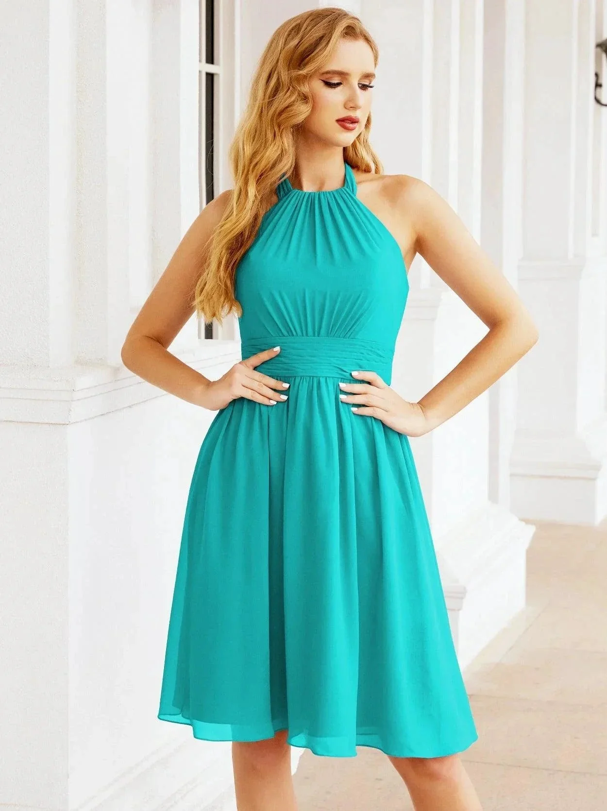 Numbersea Halter Chiffon Bridesmaid Dresses Short Sleeveless Formal Party Dress Open Back 28023 - Image 111