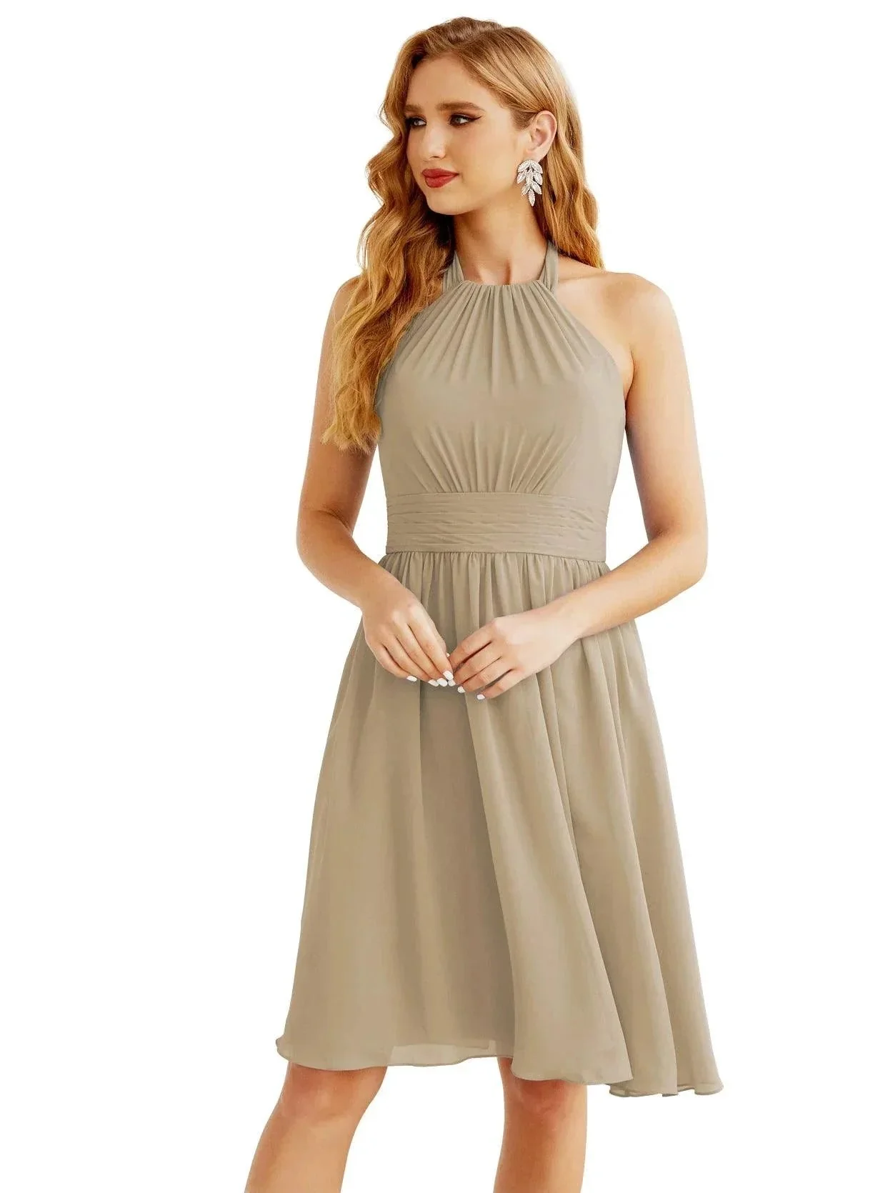 Numbersea Halter Chiffon Bridesmaid Dresses Short Sleeveless Formal Party Dress Open Back 28023 - Image 112