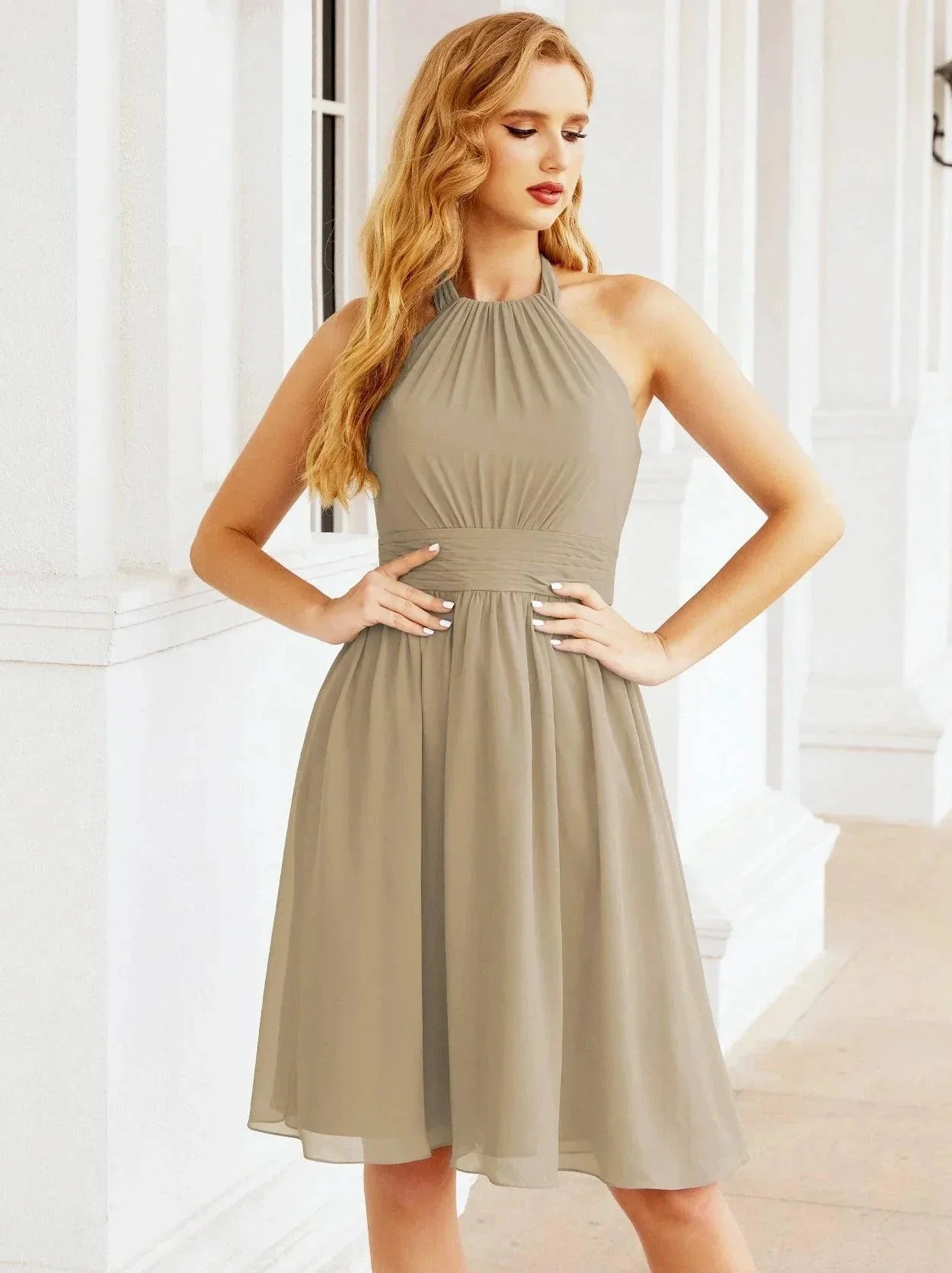 Numbersea Halter Chiffon Bridesmaid Dresses Short Sleeveless Formal Party Dress Open Back 28023 - Image 116