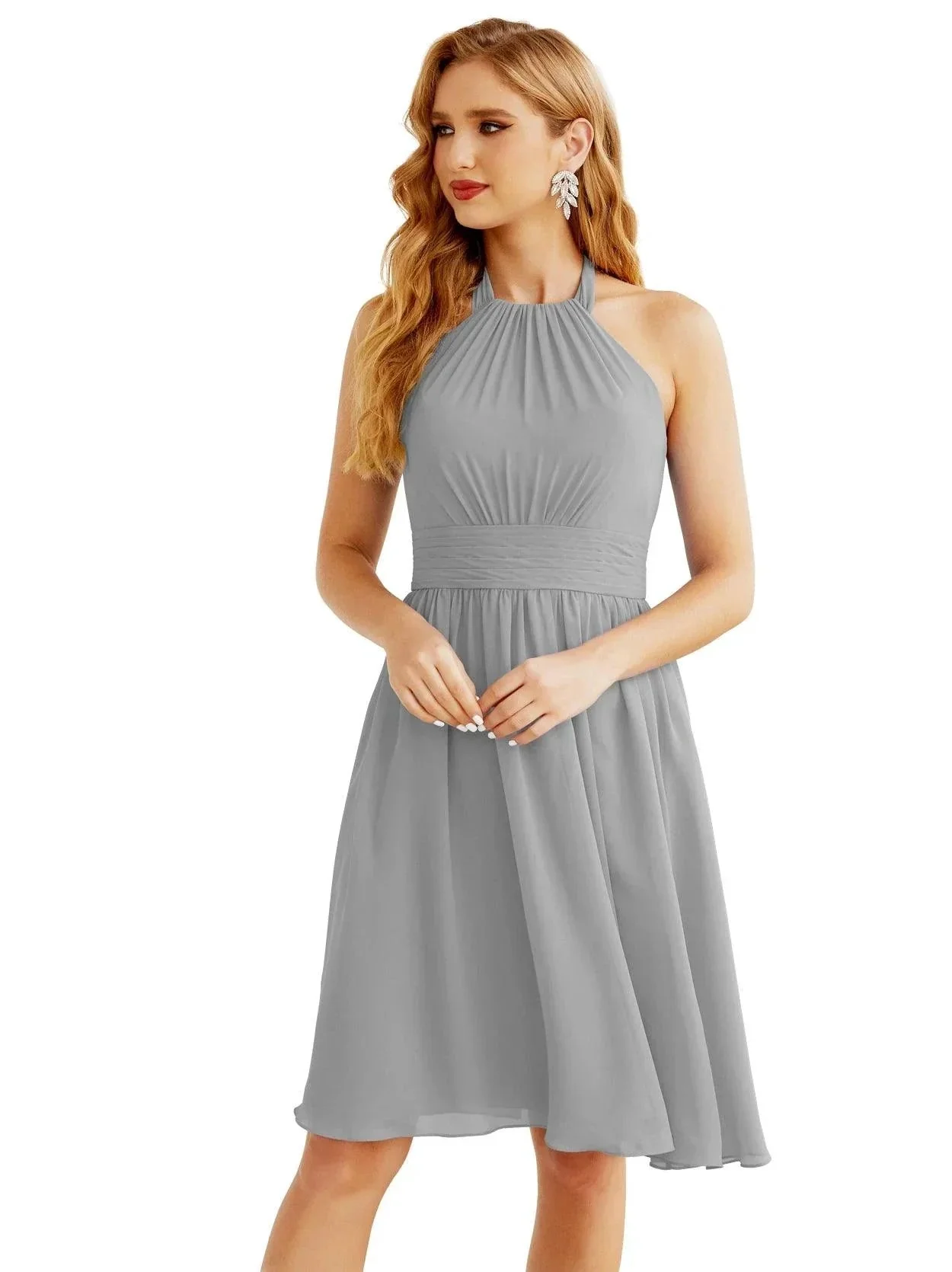 Numbersea Halter Chiffon Bridesmaid Dresses Short Sleeveless Formal Party Dress Open Back 28023 - Image 117