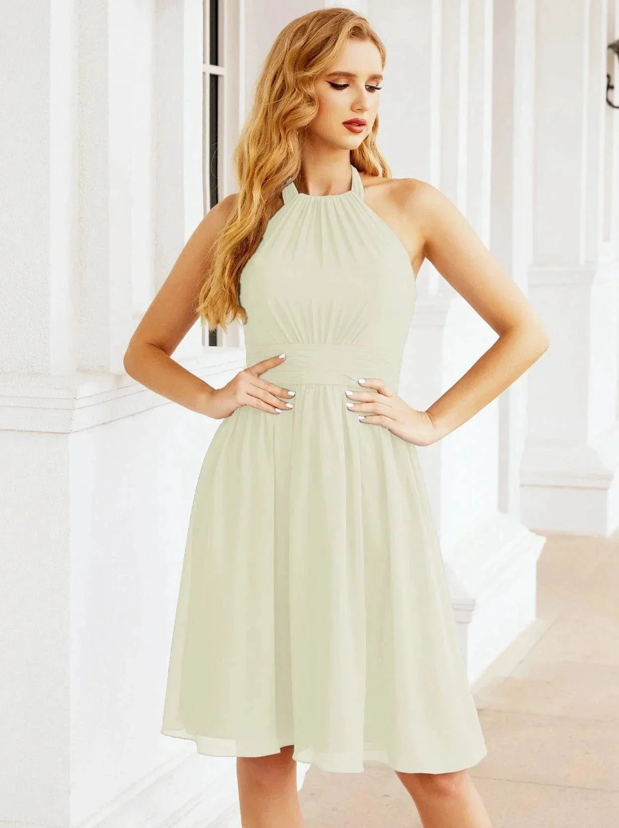 Numbersea Halter Chiffon Bridesmaid Dresses Short Sleeveless Formal Party Dress Open Back 28023 - Image 125