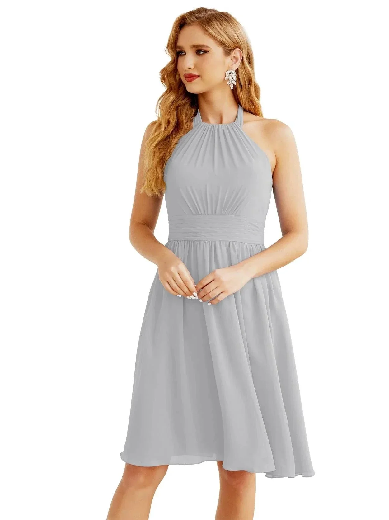 Numbersea Halter Chiffon Bridesmaid Dresses Short Sleeveless Formal Party Dress Open Back 28023 - Image 126