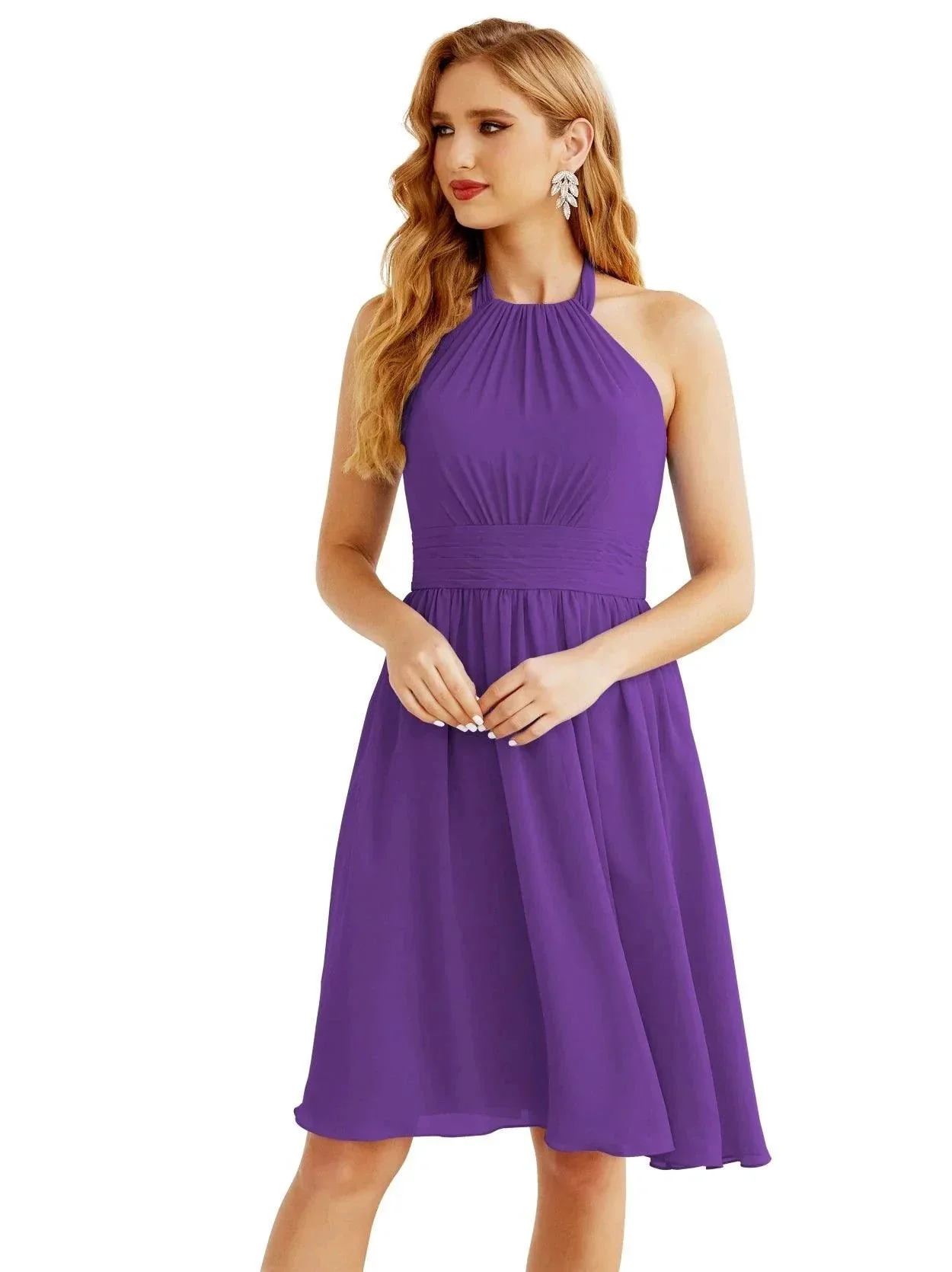 Numbersea Halter Chiffon Bridesmaid Dresses Short Sleeveless Formal Party Dress Open Back 28023 - Image 131