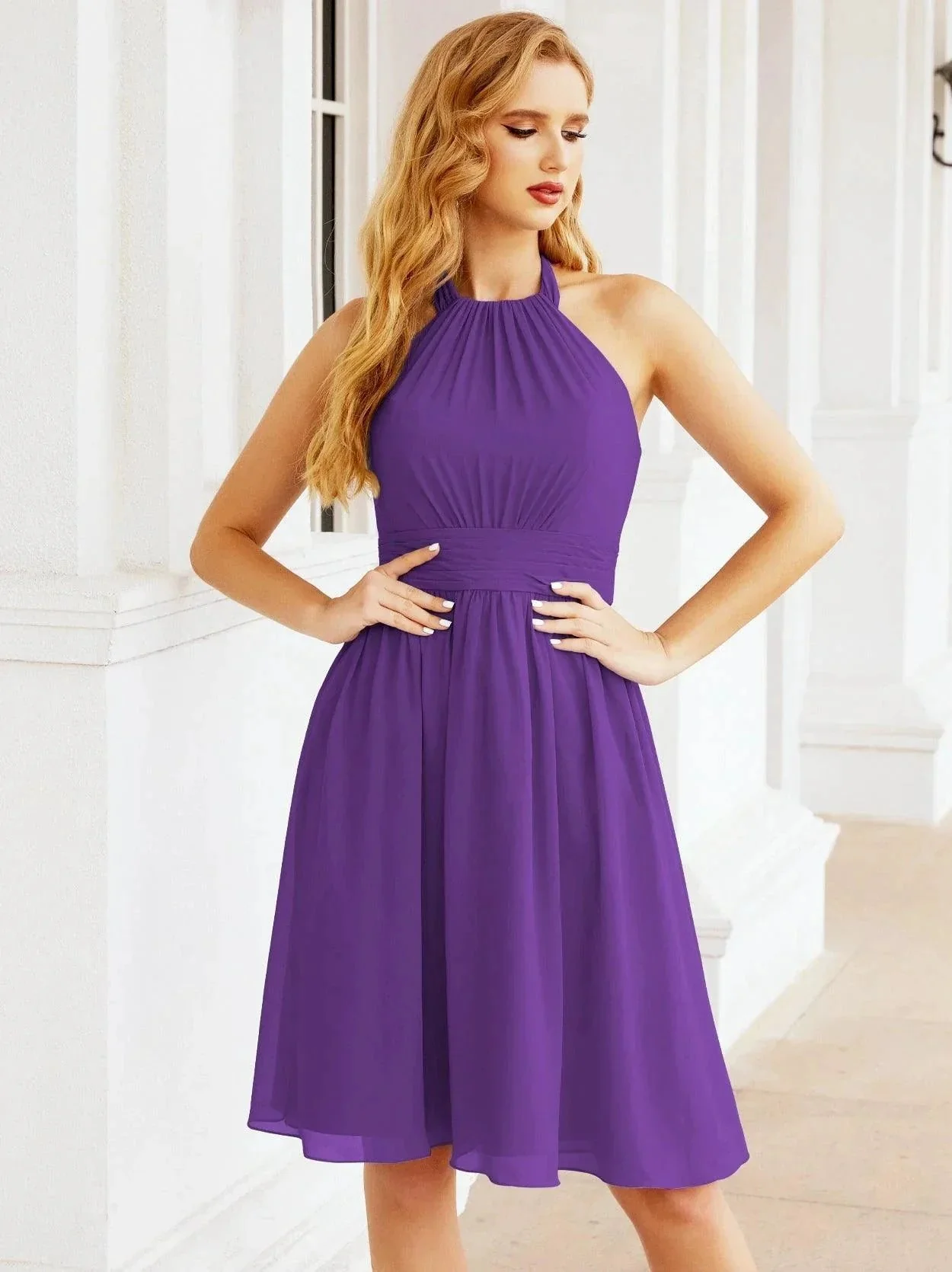 Numbersea Halter Chiffon Bridesmaid Dresses Short Sleeveless Formal Party Dress Open Back 28023 - Image 135