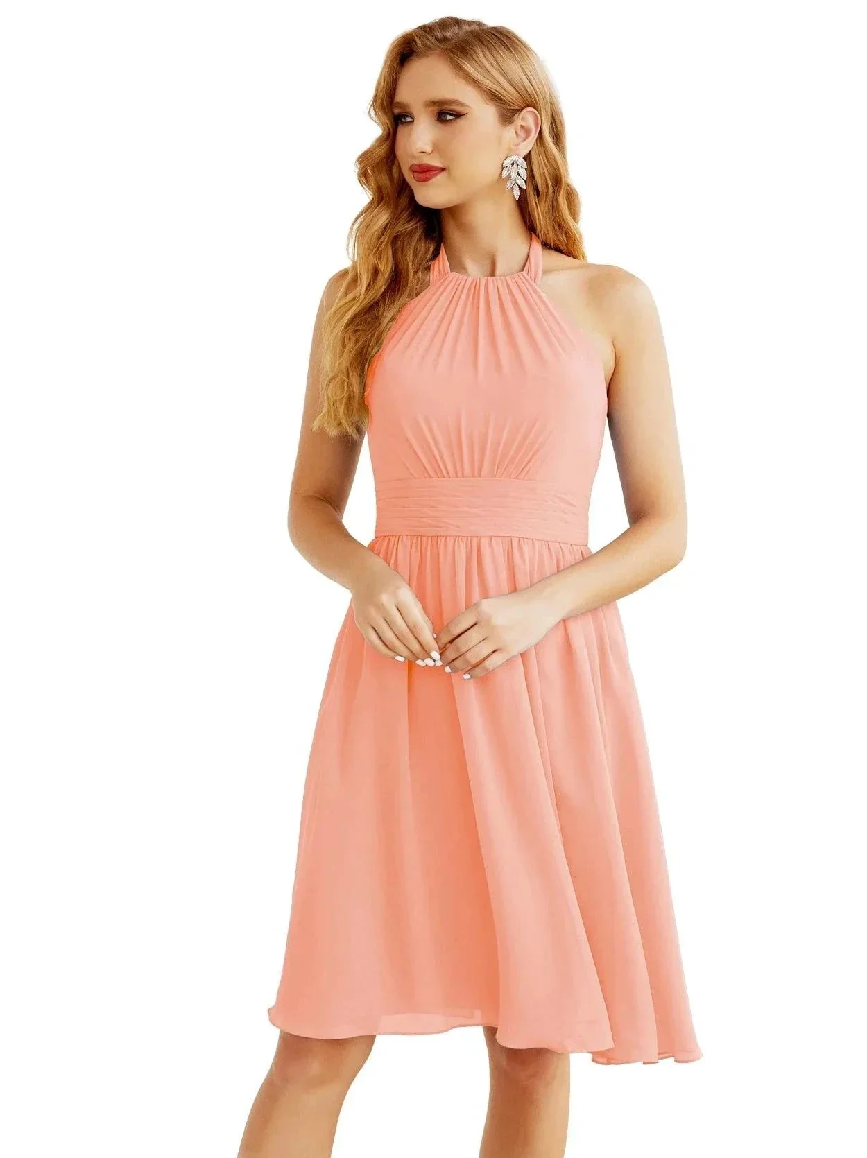 Numbersea Halter Chiffon Bridesmaid Dresses Short Sleeveless Formal Party Dress Open Back 28023 - Image 136