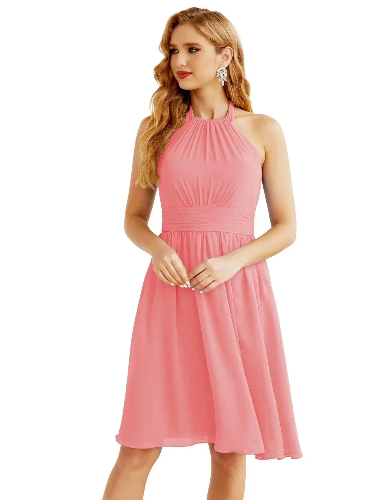 Numbersea Halter Chiffon Bridesmaid Dresses Short Sleeveless Formal Party Dress Open Back 28023 - Image 141