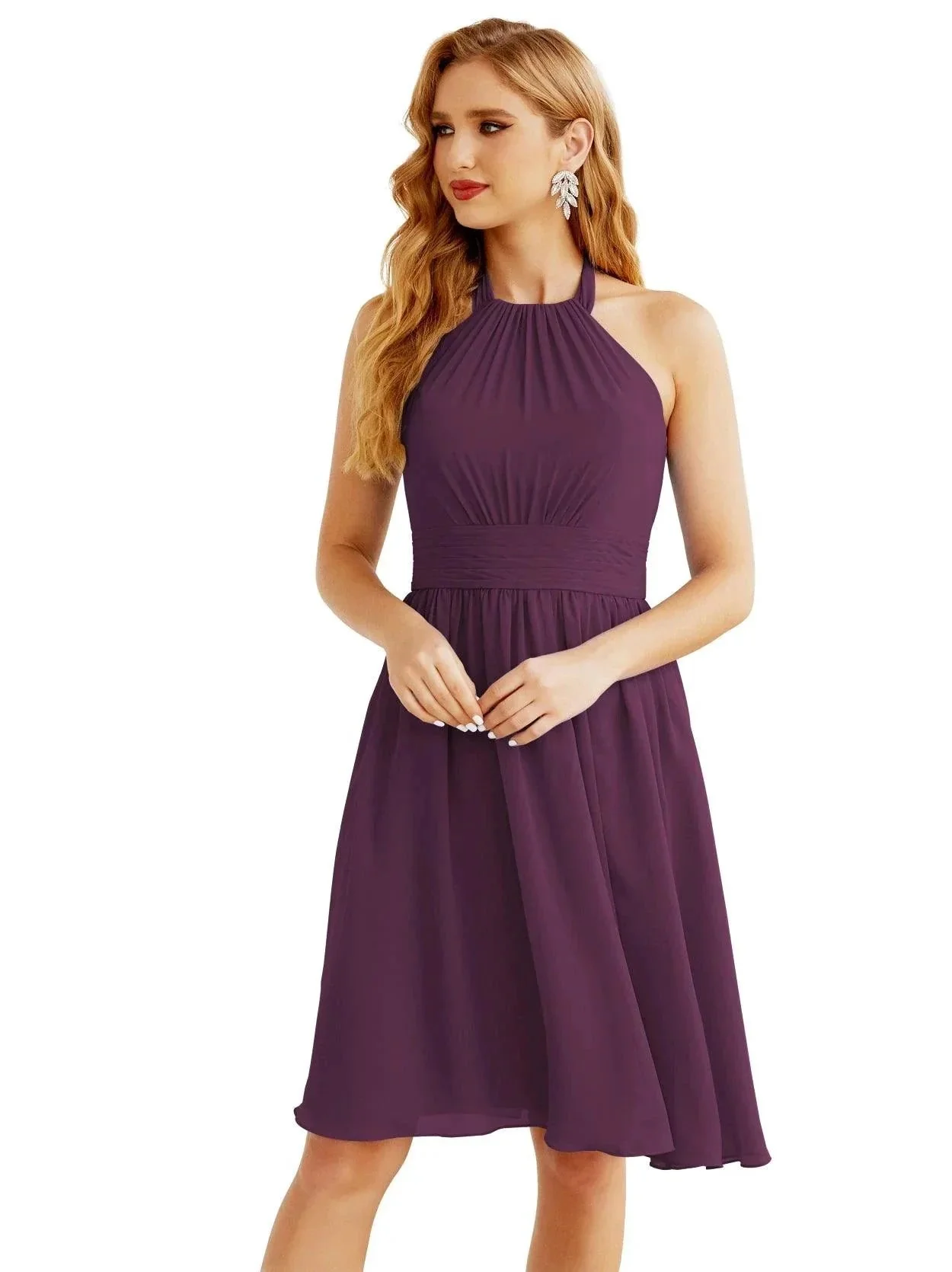 Numbersea Halter Chiffon Bridesmaid Dresses Short Sleeveless Formal Party Dress Open Back 28023 - Image 146