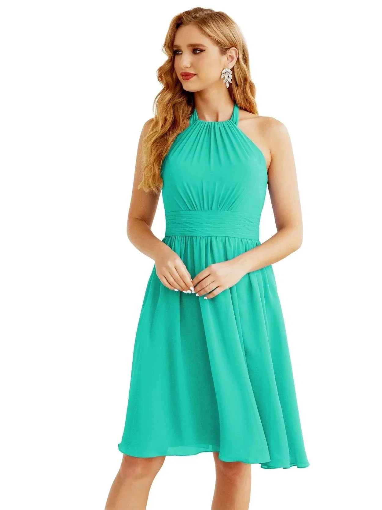 Numbersea Halter Chiffon Bridesmaid Dresses Short Sleeveless Formal Party Dress Open Back 28023 - Image 151