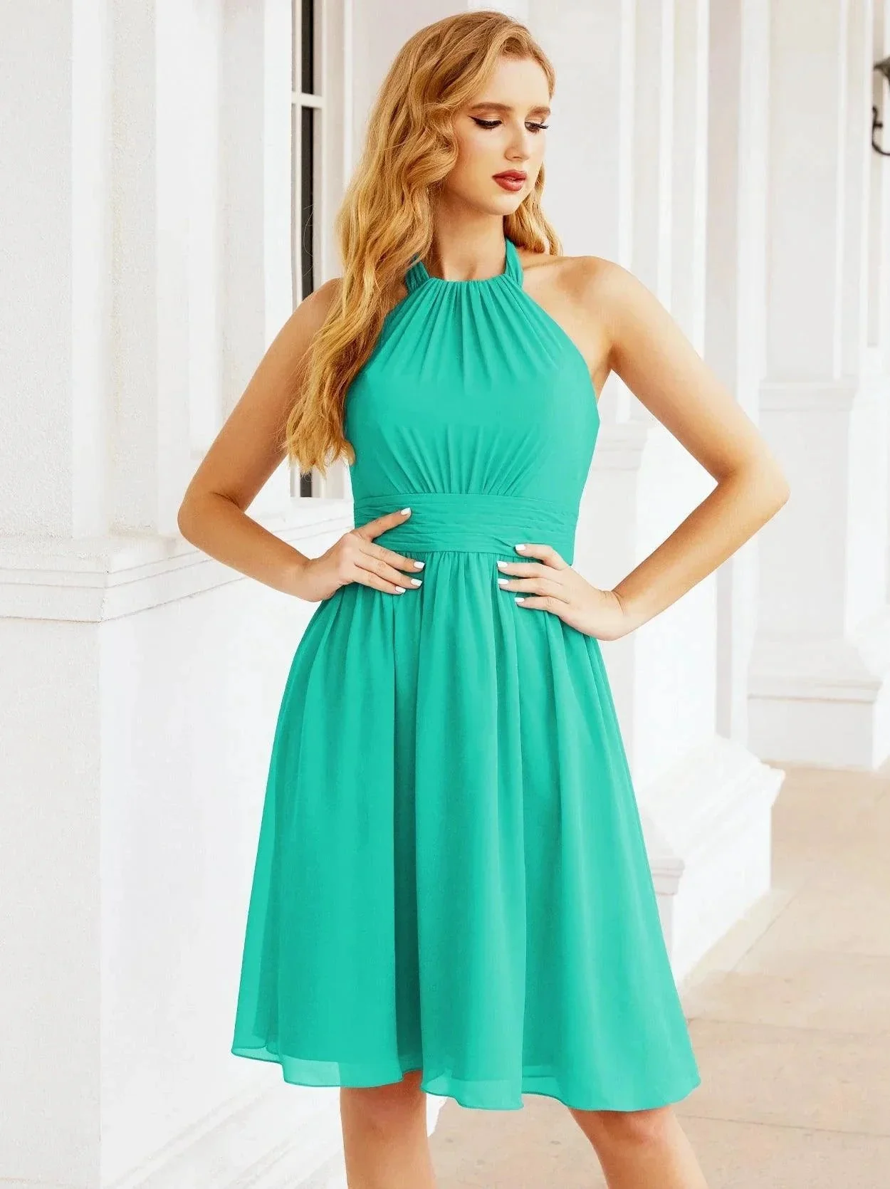 Numbersea Halter Chiffon Bridesmaid Dresses Short Sleeveless Formal Party Dress Open Back 28023 - Image 155