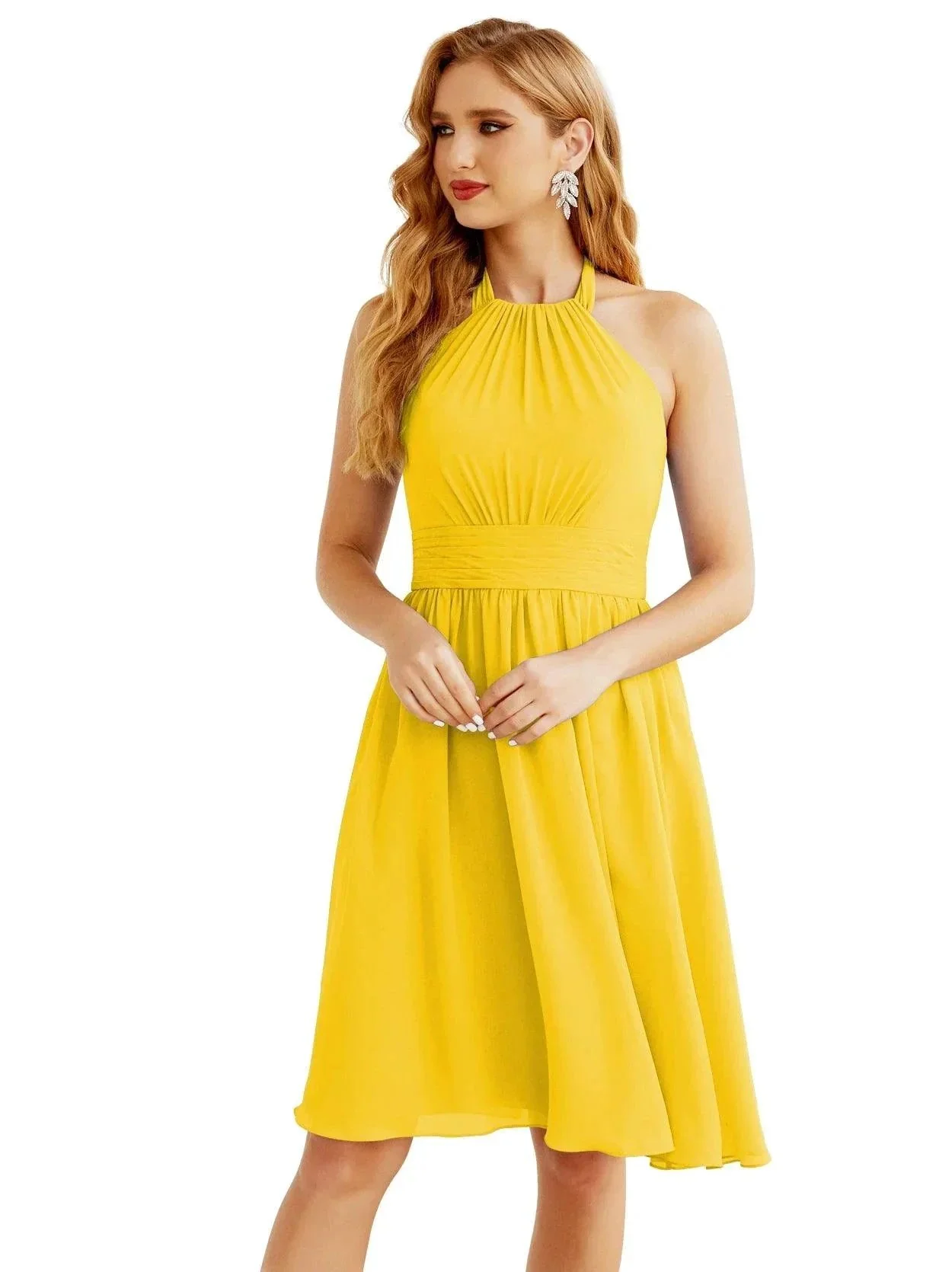 Numbersea Halter Chiffon Bridesmaid Dresses Short Sleeveless Formal Party Dress Open Back 28023 - Image 156