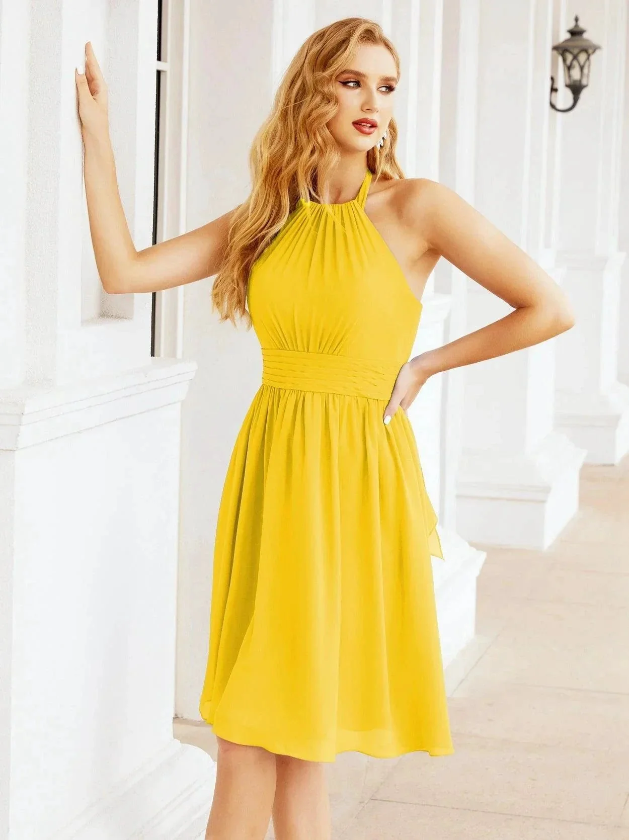 Numbersea Halter Chiffon Bridesmaid Dresses Short Sleeveless Formal Party Dress Open Back 28023 - Image 158