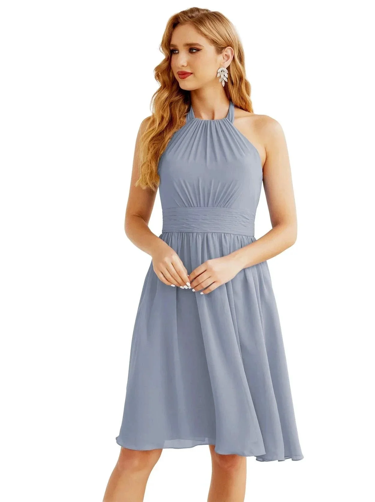 Numbersea Halter Chiffon Bridesmaid Dresses Short Sleeveless Formal Party Dress Open Back 28023 - Image 16