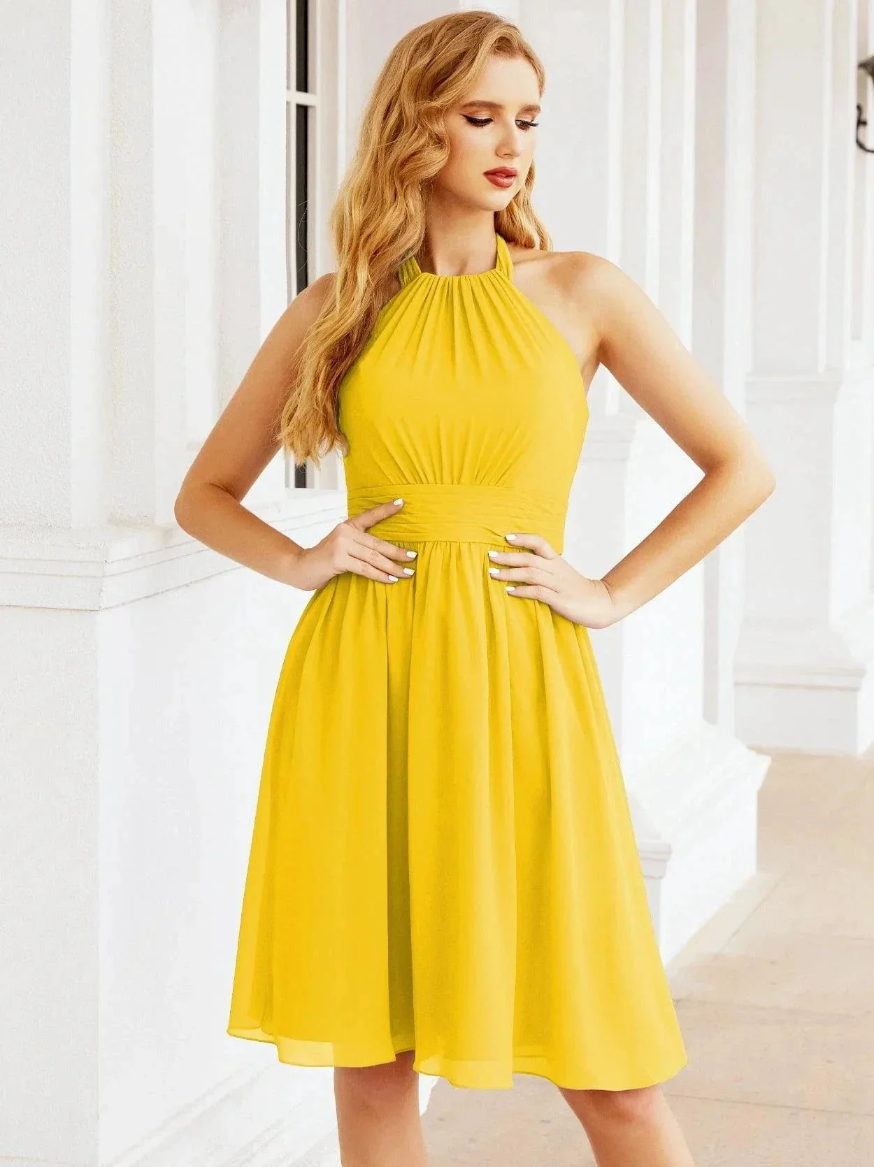 Numbersea Halter Chiffon Bridesmaid Dresses Short Sleeveless Formal Party Dress Open Back 28023 - Image 160