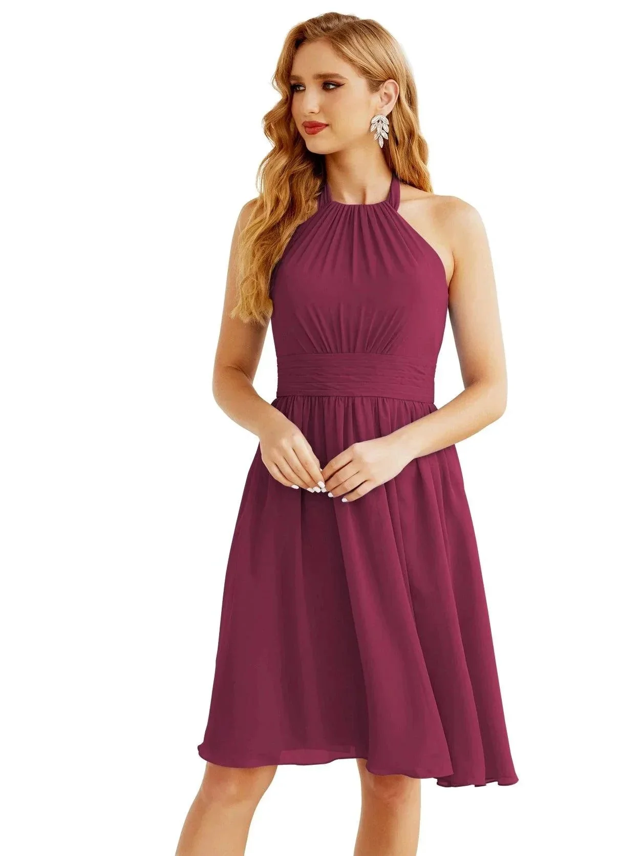 Numbersea Halter Chiffon Bridesmaid Dresses Short Sleeveless Formal Party Dress Open Back 28023 - Image 161