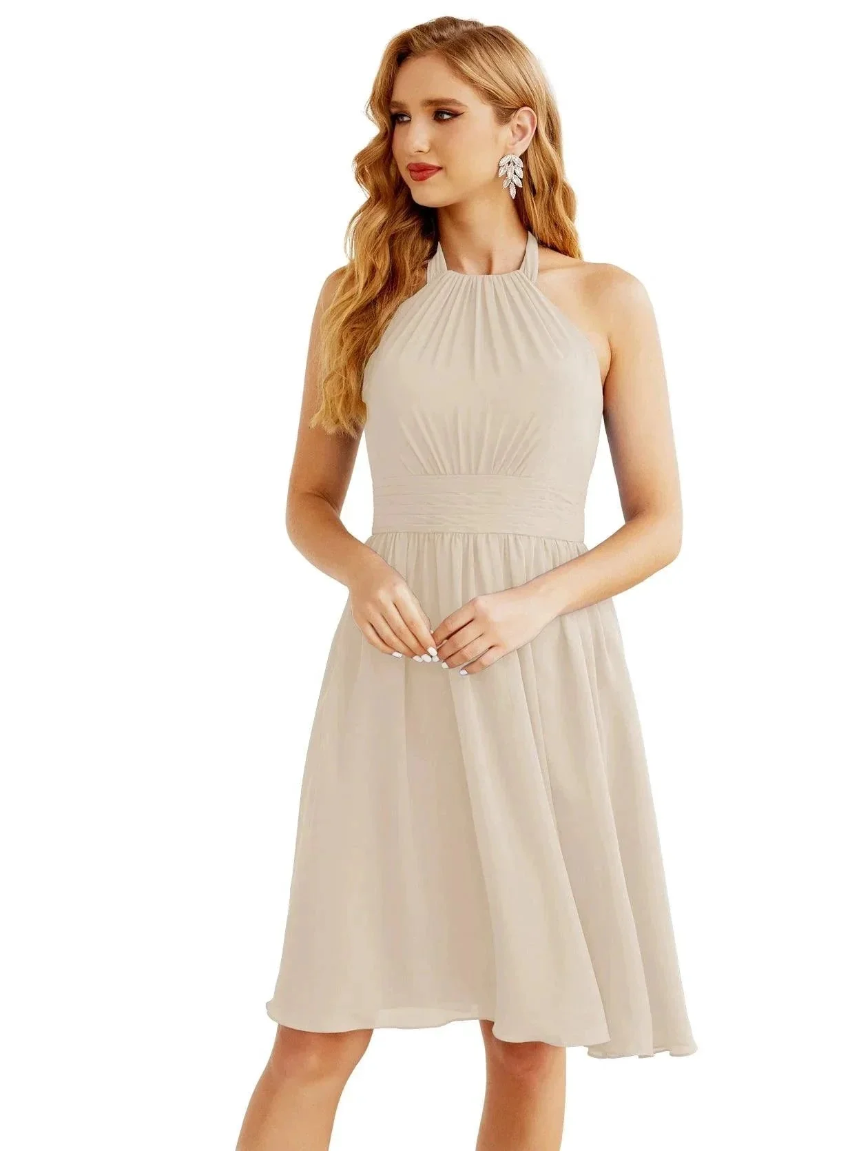 Numbersea Halter Chiffon Bridesmaid Dresses Short Sleeveless Formal Party Dress Open Back 28023 - Image 165